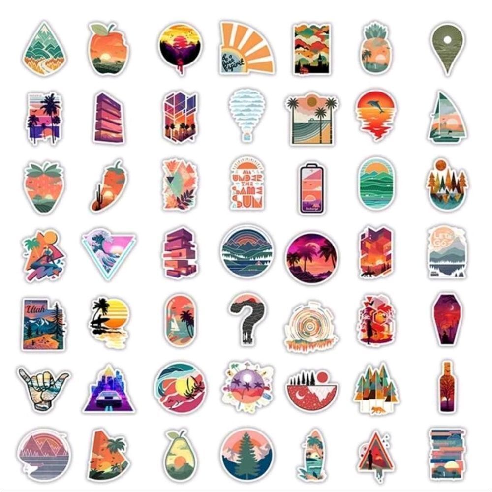 Sunset Beach Sticker Pack, Waves, Palm Tree - Picture 4 of 10